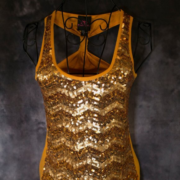 2b bebe yellow mustard / orange sequin tank top - size XS - Picture 1 of 6